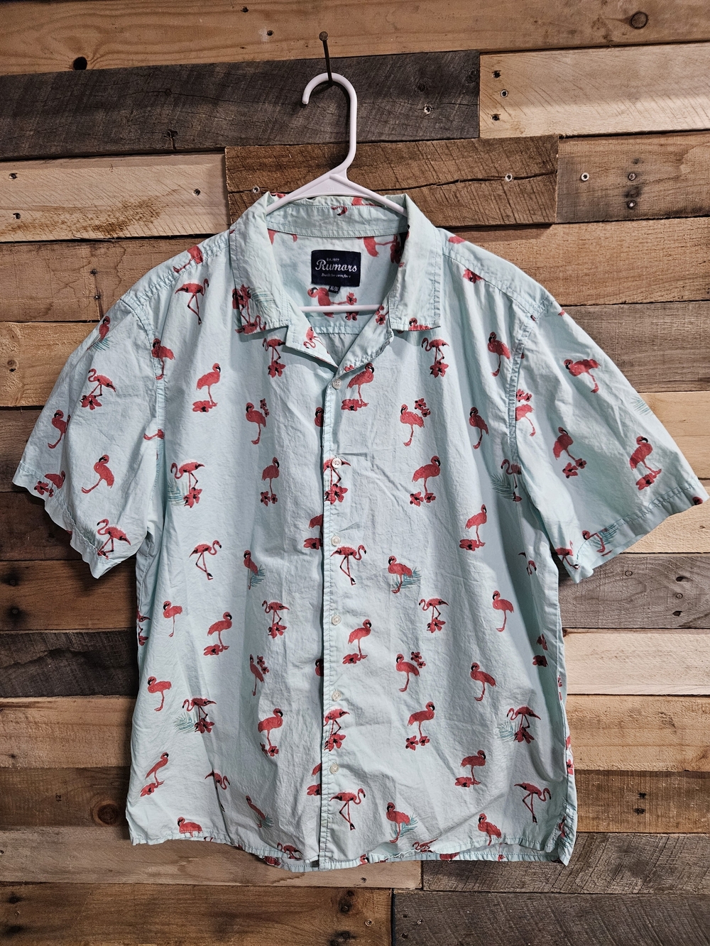 Men’s Rumars Light Blue Flamingo Print Short Sleeve Shirt